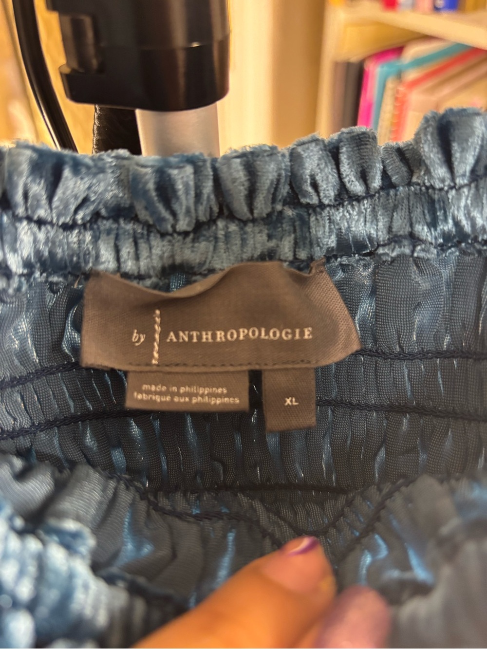 Anthropologie Gold Puff-Sleeved Velvet Blouse Turquoise - Picture 5 of 5